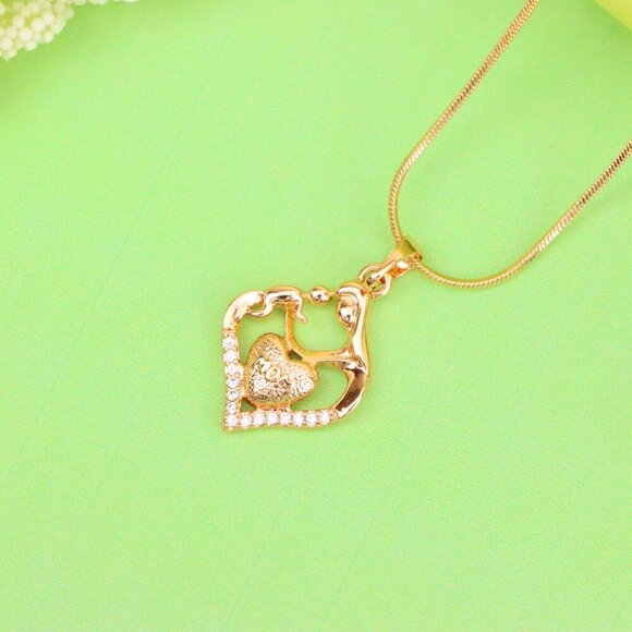 "Rose Gold Mom and Child Heart Pendant with Crystals Gift for Mom, XPPT1486 - Picture 3 of 12